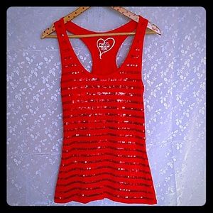Rue 21 Sequin Stripes Orange Tank Top Size Large